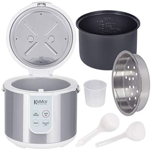  KeMar Kitchenware KRC-130 digitaler Reiskocher, BPA-frei, Brauner Reis, Naturreis, Dampfgarer, Titan Keramik Beschichtung, Edelstahl Dampfeinsatz