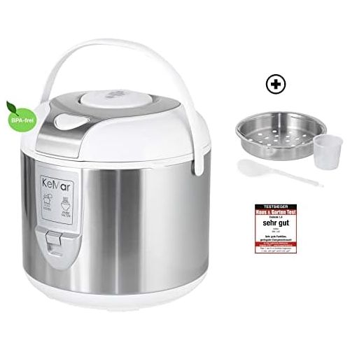  KeMar Kitchenware KRC-120 Reiskocher, BPA-frei, Dampfgarer, Edelstahl Dampfeinsatz, Innentopf Titan-Keramik beschichtet