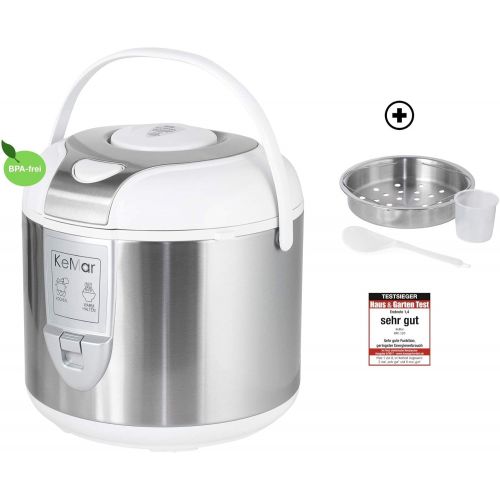  KeMar Kitchenware KRC-120 Reiskocher, BPA-frei, Dampfgarer, Edelstahl Dampfeinsatz, Innentopf Titan-Keramik beschichtet