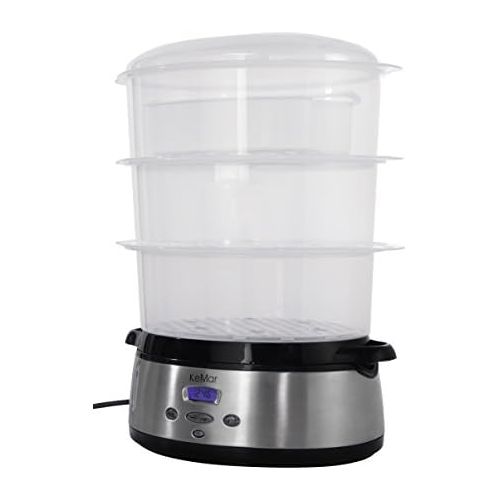  [아마존베스트]KeMar Kitchenware Steamer, Fully BPA Free, 3 Steam Baskets, 9 Litre, 800W, Timer and Rice Bowl, Stainless Steel