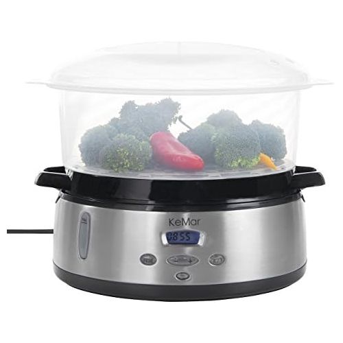  [아마존베스트]KeMar Kitchenware Steamer, Fully BPA Free, 3 Steam Baskets, 9 Litre, 800W, Timer and Rice Bowl, Stainless Steel