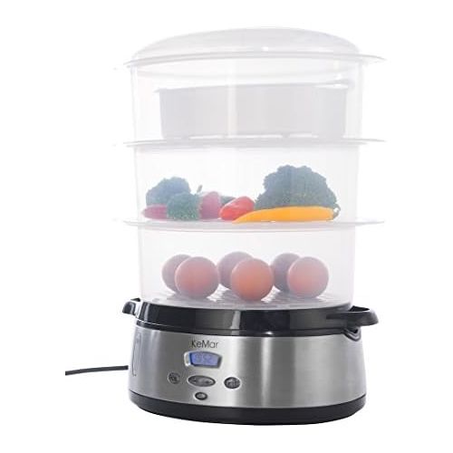  [아마존베스트]KeMar Kitchenware Steamer, Fully BPA Free, 3 Steam Baskets, 9 Litre, 800W, Timer and Rice Bowl, Stainless Steel