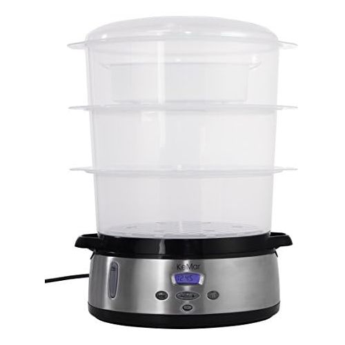  [아마존베스트]KeMar Kitchenware Steamer, Fully BPA Free, 3 Steam Baskets, 9 Litre, 800W, Timer and Rice Bowl, Stainless Steel