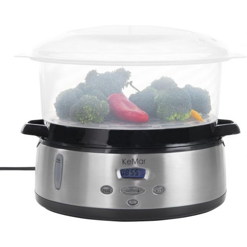  [아마존베스트]KeMar Kitchenware Steamer, Fully BPA Free, 3 Steam Baskets, 9 Litre, 800W, Timer and Rice Bowl, Stainless Steel