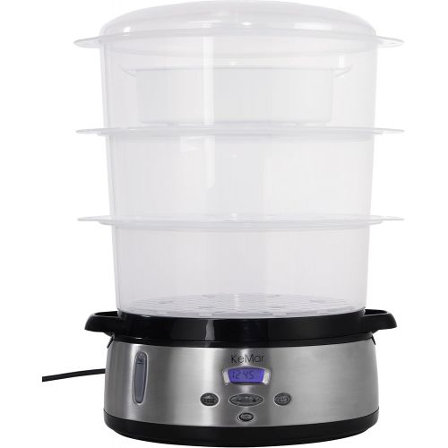  [아마존베스트]KeMar Kitchenware Steamer, Fully BPA Free, 3 Steam Baskets, 9 Litre, 800W, Timer and Rice Bowl, Stainless Steel