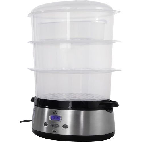  [아마존베스트]KeMar Kitchenware Steamer, Fully BPA Free, 3 Steam Baskets, 9 Litre, 800W, Timer and Rice Bowl, Stainless Steel