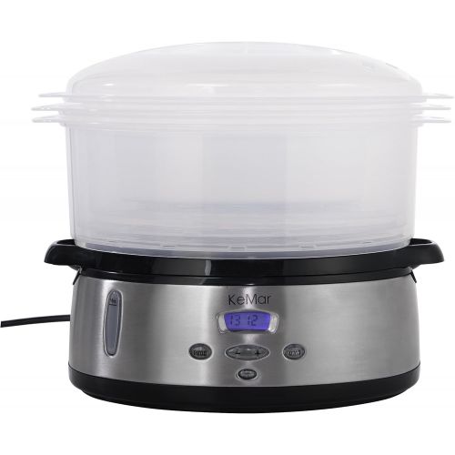  [아마존베스트]KeMar Kitchenware Steamer, Fully BPA Free, 3 Steam Baskets, 9 Litre, 800W, Timer and Rice Bowl, Stainless Steel