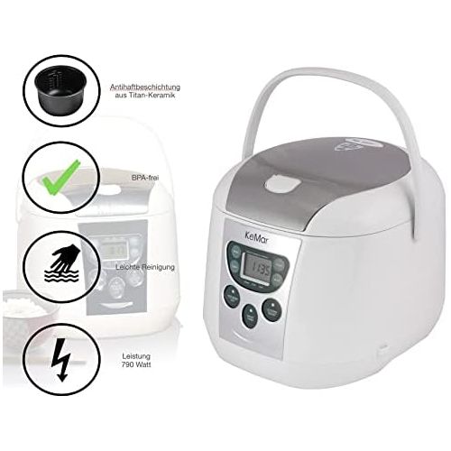  [아마존베스트]KeMar Kitchenware Reiskocher, Multikocher, BPA-frei, Dampfgarer, Edelstahl Dampfeinsatz, (790W, 1,8 Liter, Modell 2020), 3 Auto Programme, 3 manuelle Programme