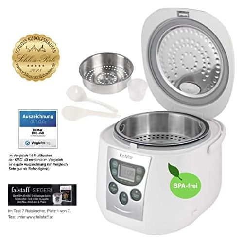  [아마존베스트]KeMar Kitchenware Reiskocher, Multikocher, BPA-frei, Dampfgarer, Edelstahl Dampfeinsatz, (790W, 1,8 Liter, Modell 2020), 3 Auto Programme, 3 manuelle Programme