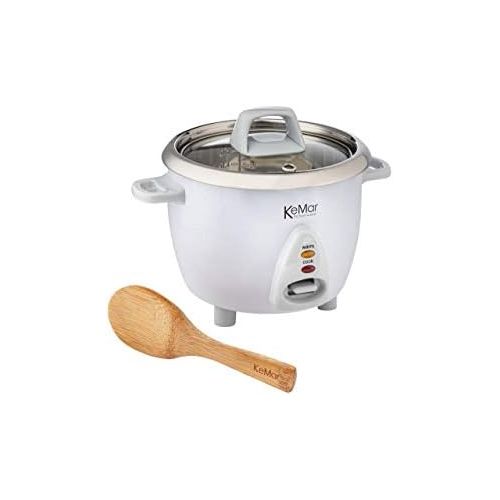  [아마존베스트]KeMar Kitchenware KRC-100 rice cooker, stainless steel pot, compact (0.6 L, 300 W, white), glass lid, BPA-free, bamboo spoon, stainless steel inner pot, stainless steel insert, sta