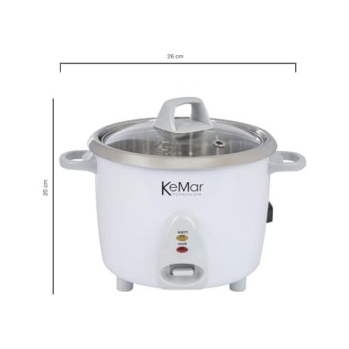  [아마존베스트]KeMar Kitchenware KRC-100 rice cooker, stainless steel pot, compact (0.6 L, 300 W, white), glass lid, BPA-free, bamboo spoon, stainless steel inner pot, stainless steel insert, sta