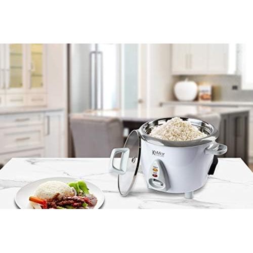  [아마존베스트]KeMar Kitchenware KRC-100 rice cooker, stainless steel pot, compact (0.6 L, 300 W, white), glass lid, BPA-free, bamboo spoon, stainless steel inner pot, stainless steel insert, sta