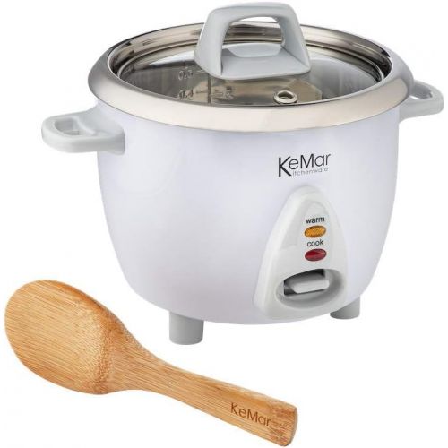  [아마존베스트]KeMar Kitchenware KRC-100 rice cooker, stainless steel pot, compact (0.6 L, 300 W, white), glass lid, BPA-free, bamboo spoon, stainless steel inner pot, stainless steel insert, sta