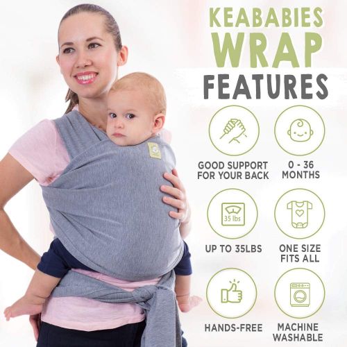  KeaBabies Baby Wrap Carrier All-in-1 Stretchy Baby Wraps - Baby Carrier - Infant Carrier - Baby Wrap - Hands Free Babies Carrier Wraps - Baby Shower Gift - One Size Fits All (Classic Gray)