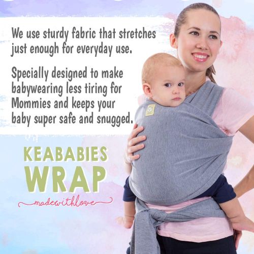  KeaBabies Baby Wrap Carrier All-in-1 Stretchy Baby Wraps - Baby Carrier - Infant Carrier - Baby Wrap - Hands Free Babies Carrier Wraps - Baby Shower Gift - One Size Fits All (Classic Gray)