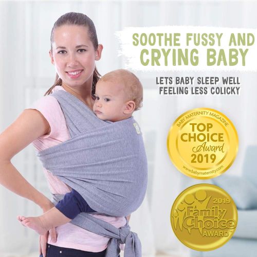  KeaBabies Baby Wrap Carrier All-in-1 Stretchy Baby Wraps - Baby Carrier - Infant Carrier - Baby Wrap - Hands Free Babies Carrier Wraps - Baby Shower Gift - One Size Fits All (Classic Gray)