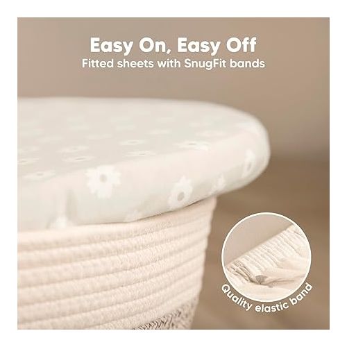  2-Pack Fitted Bassinet Sheets for Girls, Boys - Viscose Derived from Bamboo Bassinet Mattress Sheets Compatible with Halo Bassinest Swivel Sleeper, Graco, Baby Delight, Chicco, Unisex Sheets (Meadow)