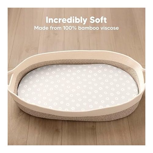  2-Pack Fitted Bassinet Sheets for Girls, Boys - Viscose Derived from Bamboo Bassinet Mattress Sheets Compatible with Halo Bassinest Swivel Sleeper, Graco, Baby Delight, Chicco, Unisex Sheets (Meadow)