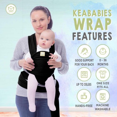  Baby Wrap Carrier by KeaBabies - All-in-1 Stretchy Baby Wraps - 3 Colors - Baby Sling - Infant Carrier - Hands-Free Babies Carrier Wraps | Great Baby Shower (Trendy Black)