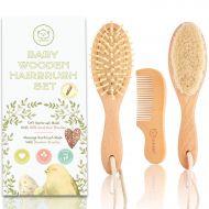 [아마존핫딜][아마존 핫딜] KeaBabies Baby Hair Brush and Comb Set for Newborn - Natural Wooden Hairbrush with Soft Goat Bristles for Cradle Cap - Perfect Scalp Grooming Product for Infant, Toddler, Kids - Baby Registr