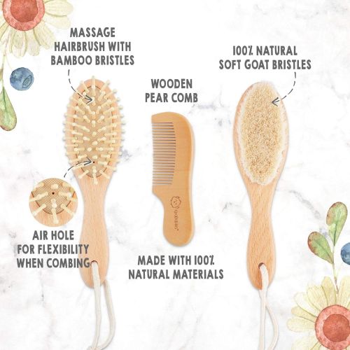  [아마존핫딜][아마존 핫딜] KeaBabies Baby Hair Brush and Comb Set for Newborn - Natural Wooden Hairbrush with Soft Goat Bristles for Cradle Cap - Perfect Scalp Grooming Product for Infant, Toddler, Kids - Baby Registr