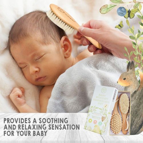  [아마존핫딜][아마존 핫딜] KeaBabies Baby Hair Brush and Comb Set for Newborn - Natural Wooden Hairbrush with Soft Goat Bristles for Cradle Cap - Perfect Scalp Grooming Product for Infant, Toddler, Kids - Baby Registr