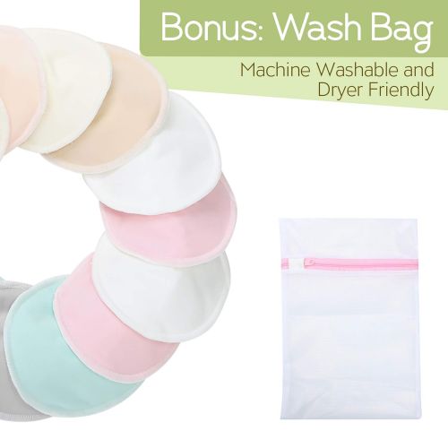  [아마존베스트]KeaBabies Organic Bamboo Nursing Breast Pads - 14 Washable Pads + Wash Bag - Breastfeeding Nipple Pad for...