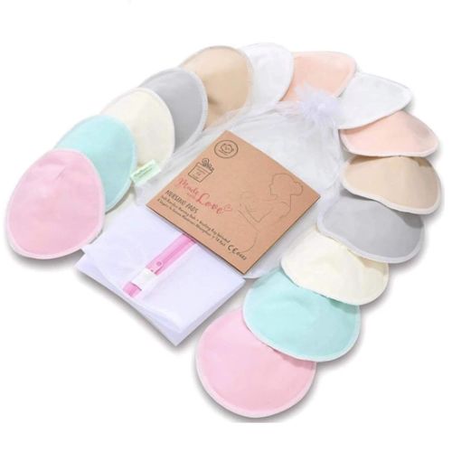  [아마존베스트]KeaBabies Organic Bamboo Nursing Breast Pads - 14 Washable Pads + Wash Bag - Breastfeeding Nipple Pad for...