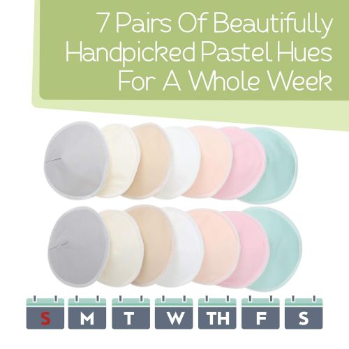  [아마존베스트]KeaBabies Organic Bamboo Nursing Breast Pads - 14Pack 3.9 Washable Pads + Wash Bag - Breastfeeding...