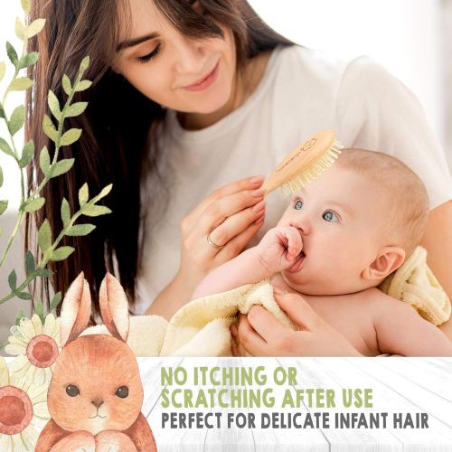  [아마존베스트]KeaBabies Baby Hair Brush and Comb Set for Newborn - Natural Wooden Hairbrush with Soft Goat Bristles for Cradle Cap - Perfect Scalp Grooming Product for Infant, Toddler, Kids - Baby Registr