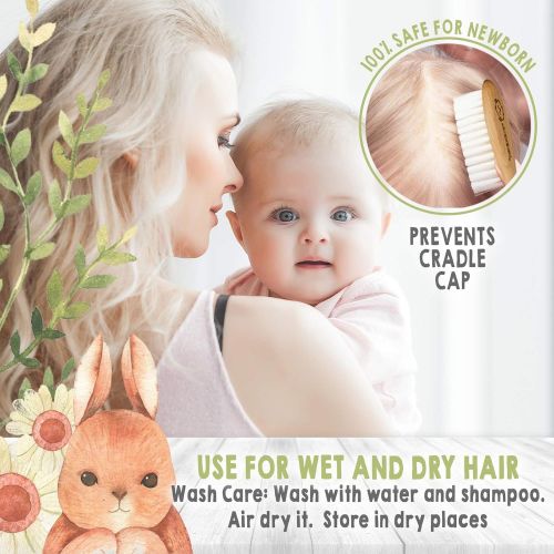  [아마존베스트]KeaBabies Baby Hair Brush and Comb Set for Newborn - Natural Wooden Hairbrush with Soft Goat Bristles for Cradle Cap - Perfect Scalp Grooming Product for Infant, Toddler, Kids - Baby Registr