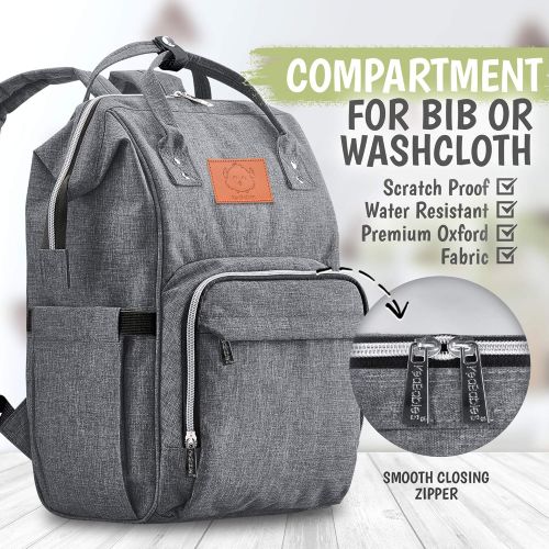  KeaBabies Diaper Bag Backpack - Large Waterproof Travel Baby Bags (Classic Gray)