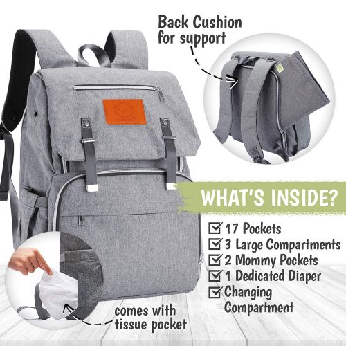  KeaBabies Diaper Bag Backpack, Waterproof Multi Function Baby Travel Bags (Classic Gray)