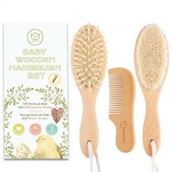 KeaBabies Baby Hair Brush and Comb Set for Newborn - Natural Wooden Hairbrush with Soft Goat Bristles for Cradle Cap - Perfect Scalp Grooming Product for Infant, Toddler, Kids - Baby Registr
