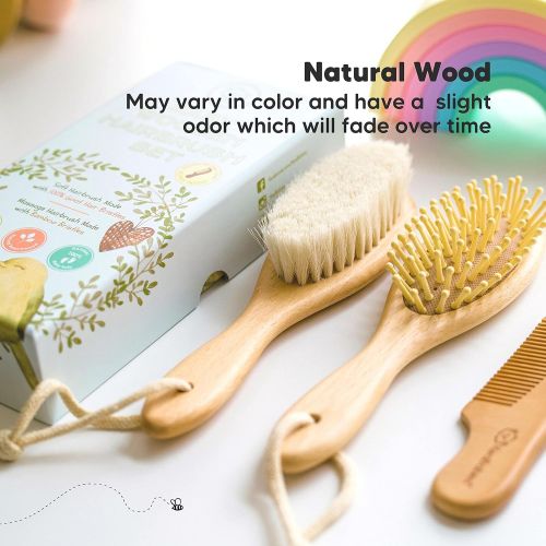  KeaBabies Baby Hair Brush and Comb Set for Newborn - Natural Wooden Hairbrush with Soft Goat Bristles for Cradle Cap - Perfect Scalp Grooming Product for Infant, Toddler, Kids - Baby Registr