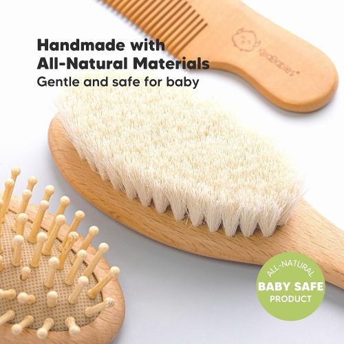  KeaBabies Baby Hair Brush and Comb Set for Newborn - Natural Wooden Hairbrush with Soft Goat Bristles for Cradle Cap - Perfect Scalp Grooming Product for Infant, Toddler, Kids - Baby Registr