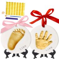 KeaBabies Baby Handprint Footprint Ornament Keepsake Kit - Personalized Baby Prints Ornaments for Newborn - Baby Nursery Memory Art Kit - Baby Shower Gifts, Christmas Gifts (Gold Paint)