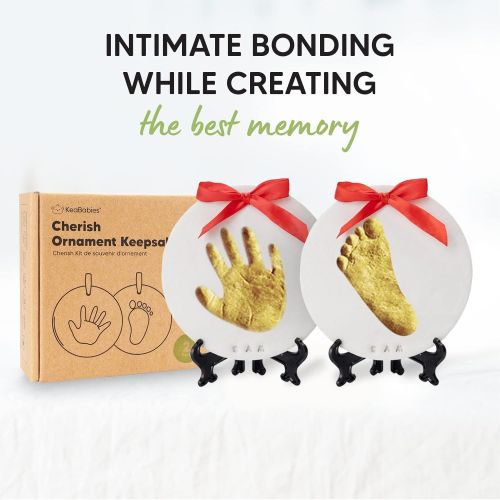  KeaBabies Baby Handprint Footprint Ornament Keepsake Kit - Personalized Baby Prints Ornaments for Newborn - Baby Nursery Memory Art Kit - Baby Shower Gifts, Christmas Gifts (Gold Paint)