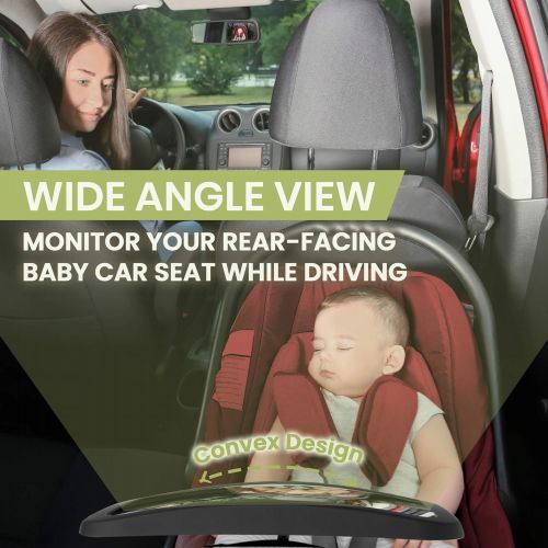  KeaBabies Large Shatterproof Baby Car Mirror - Safety Baby Car Seat Mirror - Baby Car Mirror for Back Seat Rear Facing Infant - Carseat Mirrors - Fully Assembled Baby Mirror for Ca