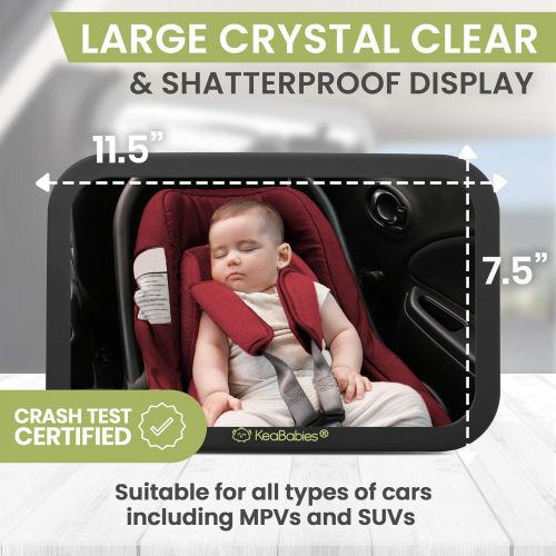  KeaBabies Large Shatterproof Baby Car Mirror - Safety Baby Car Seat Mirror - Baby Car Mirror for Back Seat Rear Facing Infant - Carseat Mirrors - Fully Assembled Baby Mirror for Ca