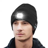 Keains Unisex Bluetooth Beanie Hat with Light,Upgraded Musical Knitted Cap with Headphone and Built-in Stereo Speakers & Mic, LED Hat for Running Hiking, Gifts for Men Women Dad Husband T