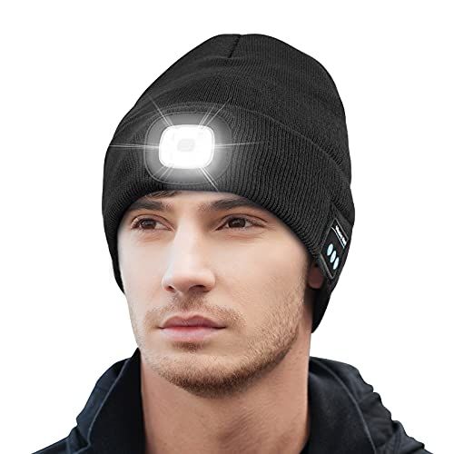  Keains Unisex Bluetooth Beanie Hat with Light,Upgraded Musical Knitted Cap with Headphone and Built-in Stereo Speakers & Mic, LED Hat for Running Hiking, Gifts for Men Women Dad Husband T