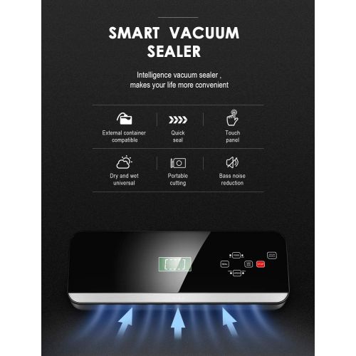  Kealive Vacuum Sealer Machine, Touch Screen LCD Vaccum Starter Ket with Foil Roll and a vacuum pipe, Automatic/Manual Mode Food Vacuum Sealing System for Dry & Moist