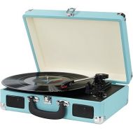 Vinyl Record Player, 3 Speeds Suitcase Portable Record Player with Built-in Speakers, Vintage Belt Driven Turntable with RCA Output/Headphone/Aux in Jack/45 Adapter Blue