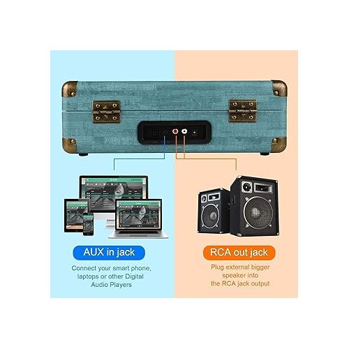  Record Player Vintage 3-Speed Bluetooth Vinyl Turntable with Stereo Speaker, Belt Driven Suitcase Vinyl Record Player