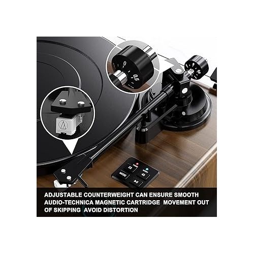  Record Player with Speakers 45W,Turntable for Vinyl Record with Built-in Stereo Speakers & Magnetic Cartridge, Supports Vinyl to MP3 Function/Phono preamp/AUX-in/RCA Output