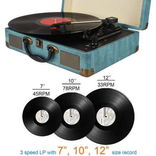  [아마존베스트]Kedok Record Player Vintage 3-Speed Bluetooth Vinyl Turntable with Stereo Speaker, Belt Driven Suitcase Vinyl Record Player