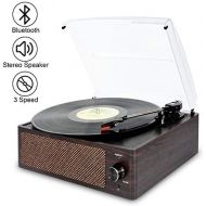 [아마존베스트]Cotsoco Bluetooth Record Player Belt-Driven 3-Speed Turntable, Vintage Vinyl Record Players Built-in Stereo Speakers, with Headphone Jack/ Aux Input/ RCA Line Out, Brown Wooden