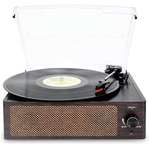  [아마존베스트]Cotsoco Bluetooth Record Player Belt-Driven 3-Speed Turntable, Vintage Vinyl Record Players Built-in Stereo Speakers, with Headphone Jack/ Aux Input/ RCA Line Out, Brown Wooden