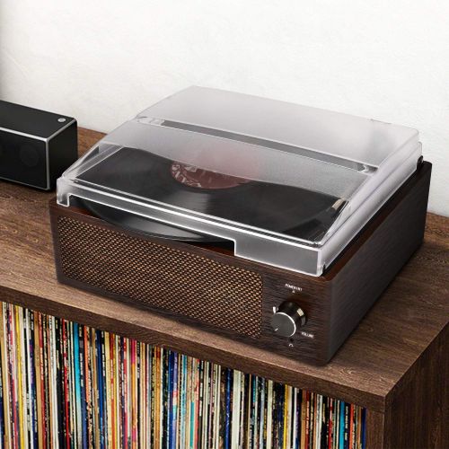  [아마존베스트]Cotsoco Bluetooth Record Player Belt-Driven 3-Speed Turntable, Vintage Vinyl Record Players Built-in Stereo Speakers, with Headphone Jack/ Aux Input/ RCA Line Out, Brown Wooden